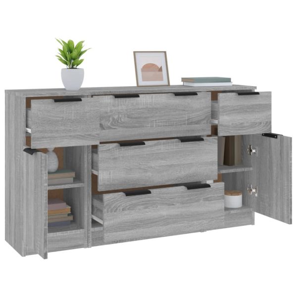 Set servantă, 3 piese, gri sonoma, lemn prelucrat