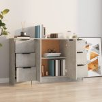 Servante, 3 piese, gri beton, lemn prelucrat