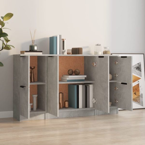 Servante, 3 piese, gri beton, lemn prelucrat