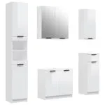 Set dulapuri de baie, 5 piese, alb extralucios, lemn prelucrat
