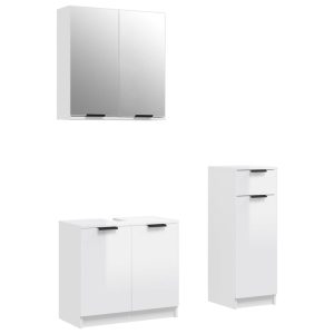 Set dulapuri de baie, 3 piese, alb extralucios, lemn prelucrat