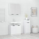 Set dulapuri de baie, 3 piese, alb extralucios, lemn prelucrat