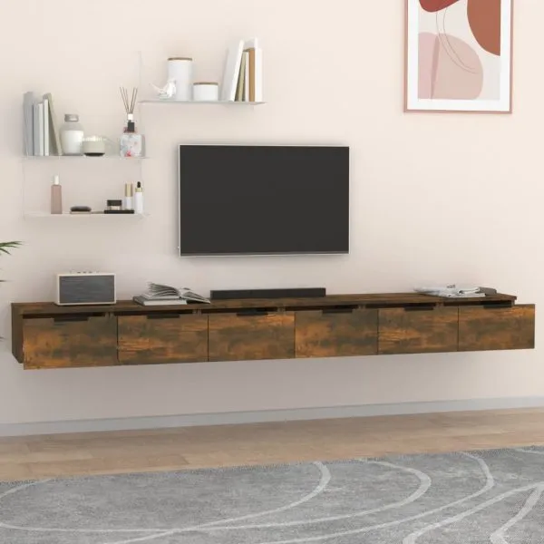 Dulapuri perete 2 buc stejar afumat 102x30x20 cm lemn prelucrat