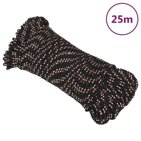 Frânghie de barcă, negru, 3 mm, 25 m, polipropilenă