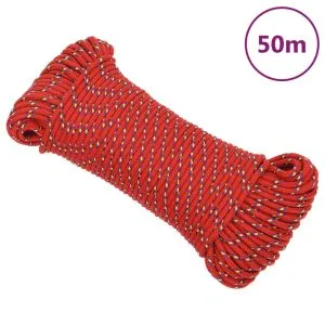 Frânghie de barcă, roșu, 4 mm, 50 m, polipropilenă