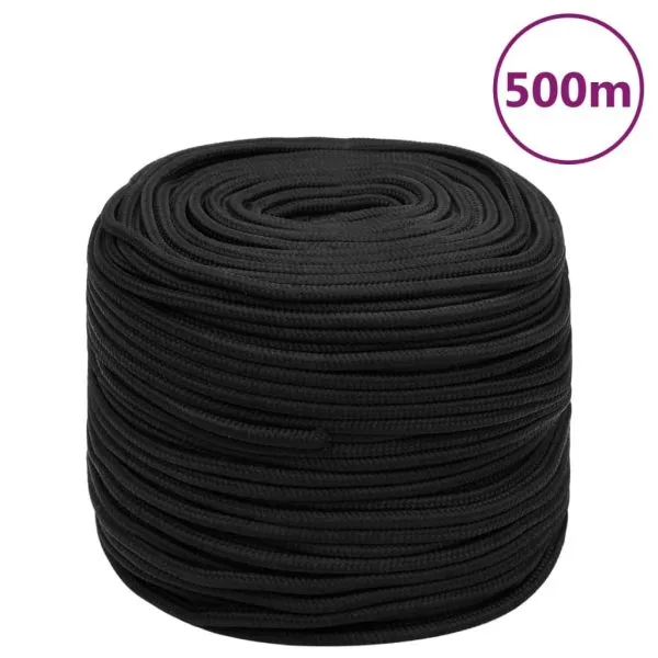 Frânghie de barcă, negru complet, 6 mm, 500 m, polipropilenă