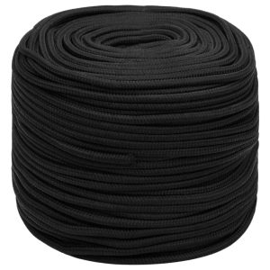 Frânghie de barcă, negru complet, 10 mm, 50 m, polipropilenă