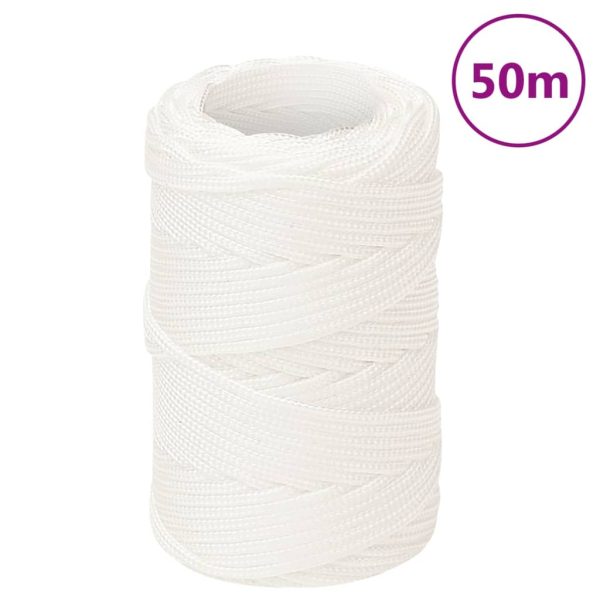 Frânghie de barcă, alb complet, 2 mm, 50 m, polipropilenă