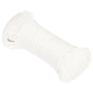 Frânghie de barcă, alb complet, 3 mm, 50 m, polipropilenă