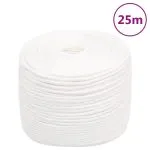 Frânghie de barcă, alb complet, 8 mm, 25 m, polipropilenă