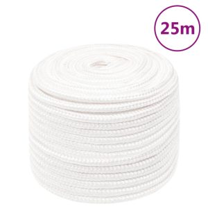 Frânghie de barcă, alb complet, 12 mm, 25 m, polipropilenă