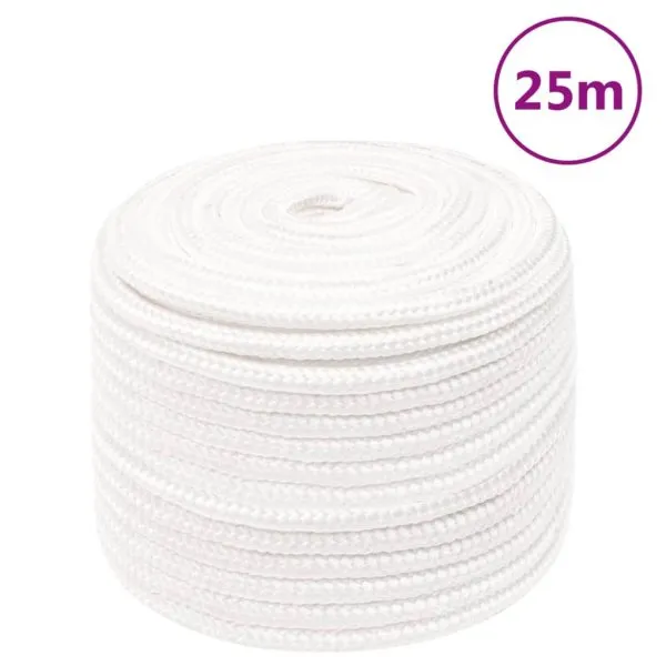 Frânghie de barcă, alb complet, 14 mm, 25 m, polipropilenă
