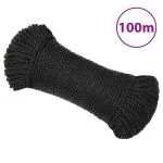 Frânghie de lucru, negru, 8 mm, 100 m, polipropilenă