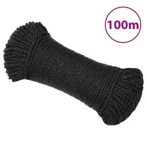 Frânghie de lucru, negru, 8 mm, 100 m, polipropilenă