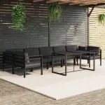Set mobilier de grădină cu perne, 8 piese, antracit, aluminiu