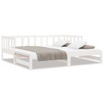 Pat de zi extensibil, alb, 2x(90×190) cm, lemn masiv de pin