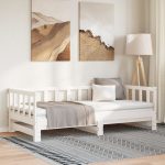 Pat de zi extensibil, alb, 2x(90×190) cm, lemn masiv de pin