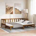 Pat de zi extensibil maro miere 2x(90×190) cm lemn masiv de pin