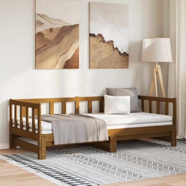 Pat de zi extensibil maro miere 2x(90×190) cm lemn masiv de pin