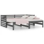 Pat de zi extensibil, gri, 2x(90×190) cm, lemn masiv de pin