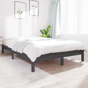 Cadru de pat, gri, 160×200 cm, lemn masiv de pin