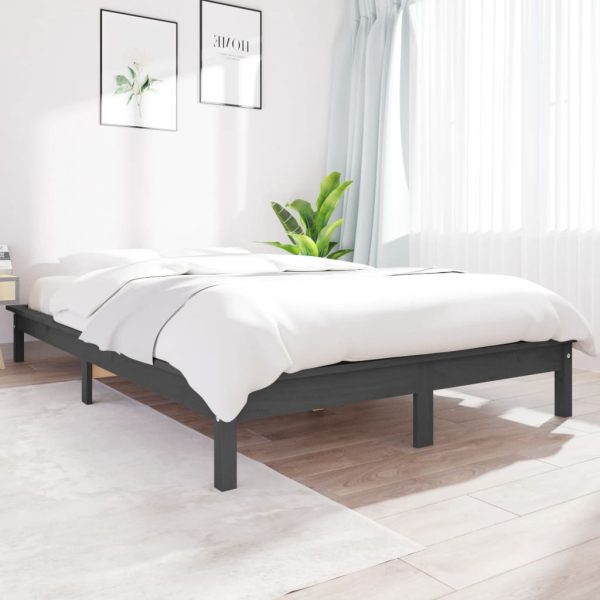 Cadru de pat, gri, 160×200 cm, lemn masiv de pin