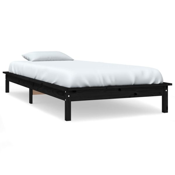 Cadru de pat, negru, 75×190 cm, mic, single, lemn masiv de pin