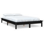Cadru de pat dublu, negru, 135×190 cm, lemn masiv de pin