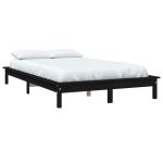 Cadru de pat dublu, negru, 135×190 cm, lemn masiv de pin
