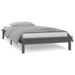 Cadru de pat cu LED, gri, 100×200 cm, lemn masiv