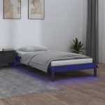 Cadru de pat cu LED, gri, 100×200 cm, lemn masiv