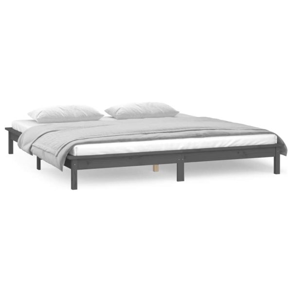 Cadru de pat cu LED, gri, 120×200 cm, lemn masiv