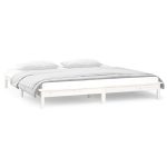 Cadru de pat cu LED, alb, 160×200 cm, lemn masiv