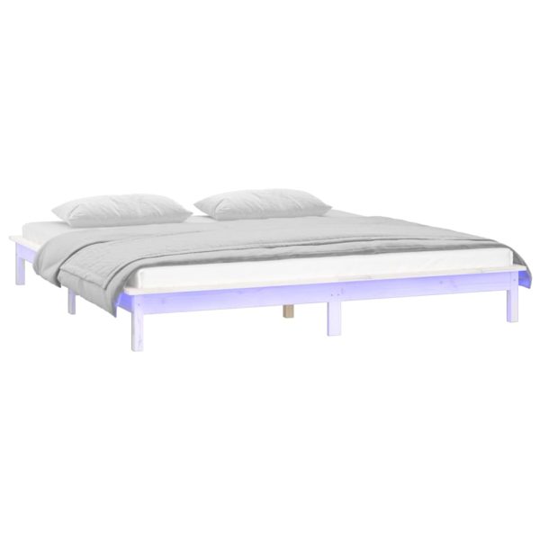 Cadru de pat LED Super King Size, alb, 180×200 cm, lemn masiv