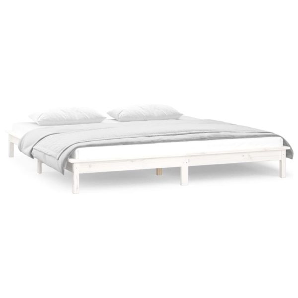 Cadru de pat LED Super King Size, alb, 180×200 cm, lemn masiv