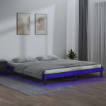 Cadru de pat cu LED mic dublu, gri, 120×190 cm, lemn masiv