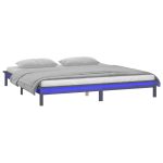 Cadru de pat dublu cu LED, gri, 135×190 cm, lemn masiv