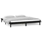 Cadru de pat cu LED, negru, 140×190 cm, lemn masiv