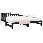 Pat de zi extensibil, negru, 2x(90×190) cm, lemn masiv de pin
