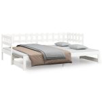Pat de zi extensibil, alb, 2x(80×200) cm, lemn masiv de pin