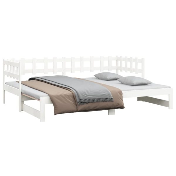 Pat de zi extensibil, alb, 2x(80×200) cm, lemn masiv de pin