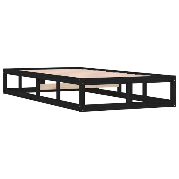 Cadru de pat, negru, 100×200 cm, lemn masiv de pin