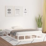 Cadru de pat King Size, alb, 150×200 cm, lemn masiv