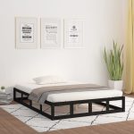 Cadru de pat mic dublu, negru, 120×190 cm, lemn masiv