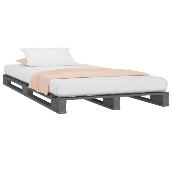 Pat din paleți Single Small gri 75×190 cm lemn masiv pin