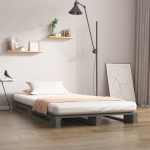 Pat din paleți Single Small gri 75×190 cm lemn masiv pin