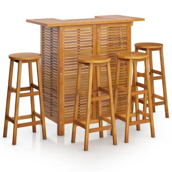 Set mobilier de bar de grădină, 5 piese, lemn masiv de acacia