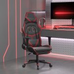 Scaun de gaming masaj/suport picioare negru/roșu vin piele eco