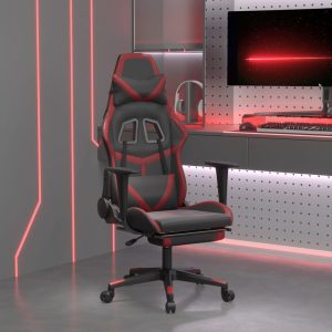 Scaun de gaming masaj/suport picioare negru/roșu vin piele eco