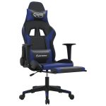 Scaun de gaming masaj/suport picioare negru/albastru piele eco
